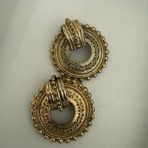 Elegant Gold-Tone Filigree Hoop Earrings - Women Jewelry